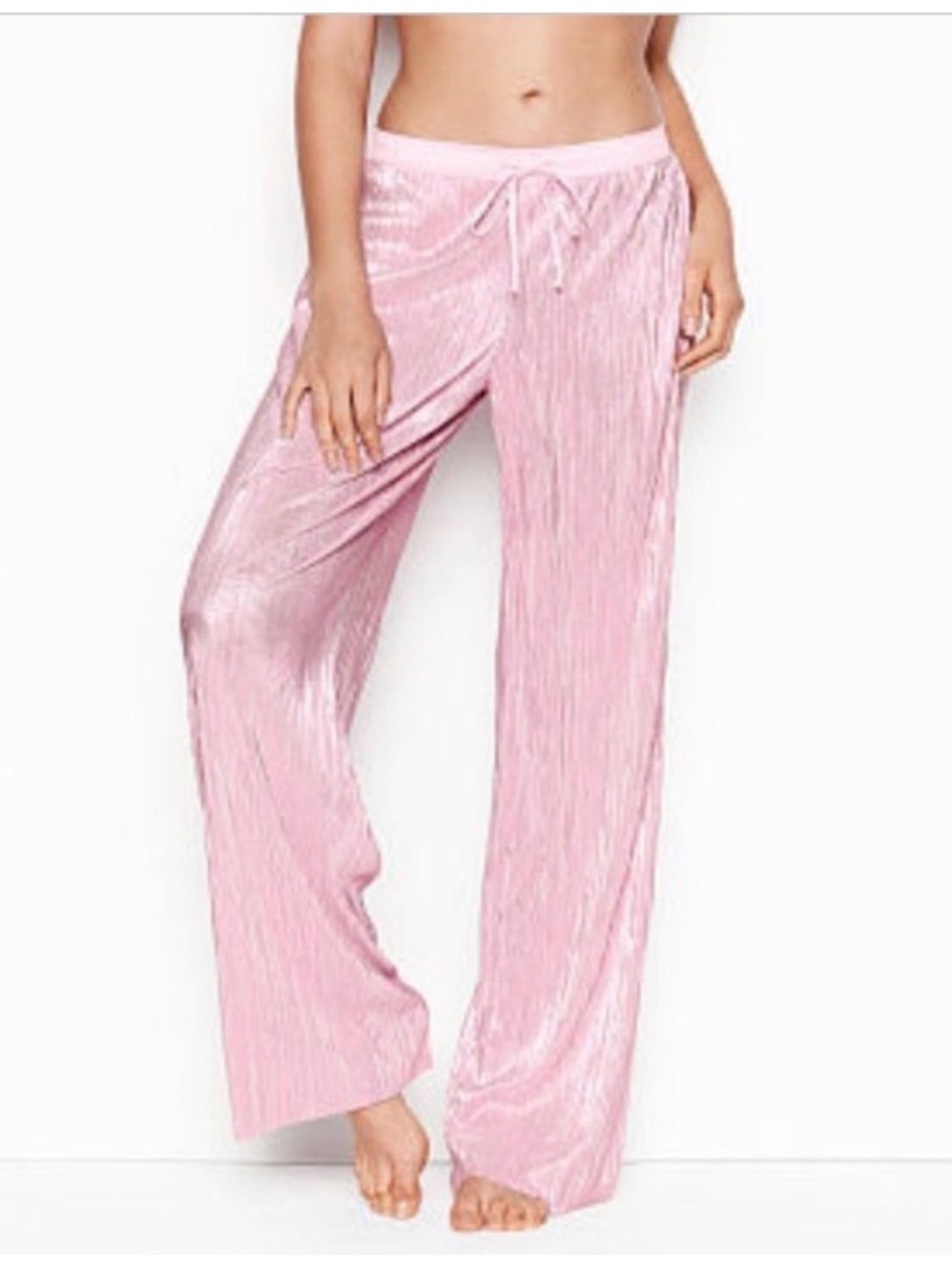 Victoria's Secret Light Pink Crushed Velvet Wide-Leg Lounge Pants